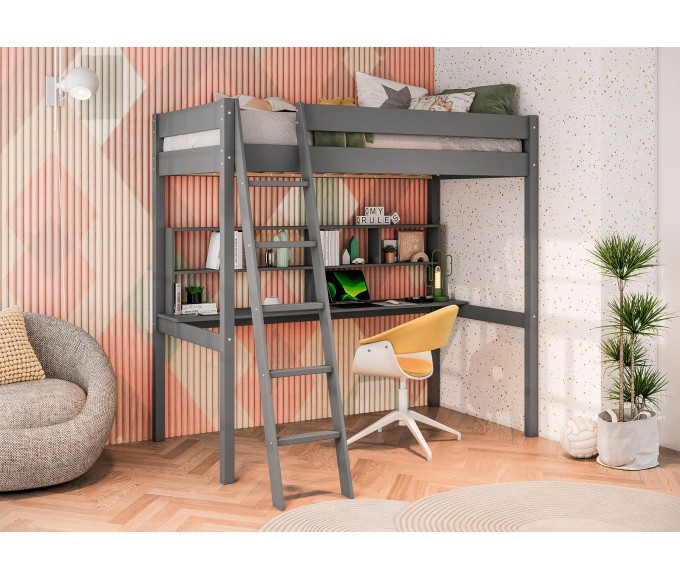 Trace Single Loft Bed Grey with Desk